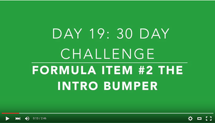 Day 19: Item #2 for the Video Framework, Intro Bumpers